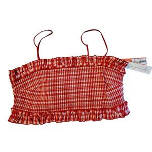 Colsie Red & White Checkered Ruffle Trim Crop Top  Size  XL Adjustable Straps